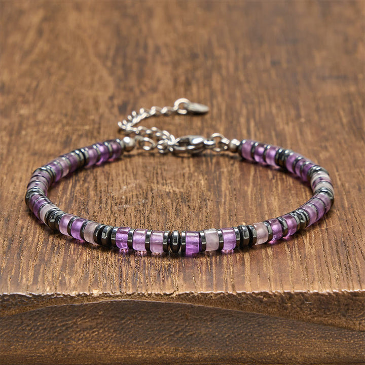 Buddha Stones Natural Lapis Lazuli Amethyst Frosted Stone Protective Bead Bracelet - Amethyst(Wrist Circumference: 15-18cm) - image 5