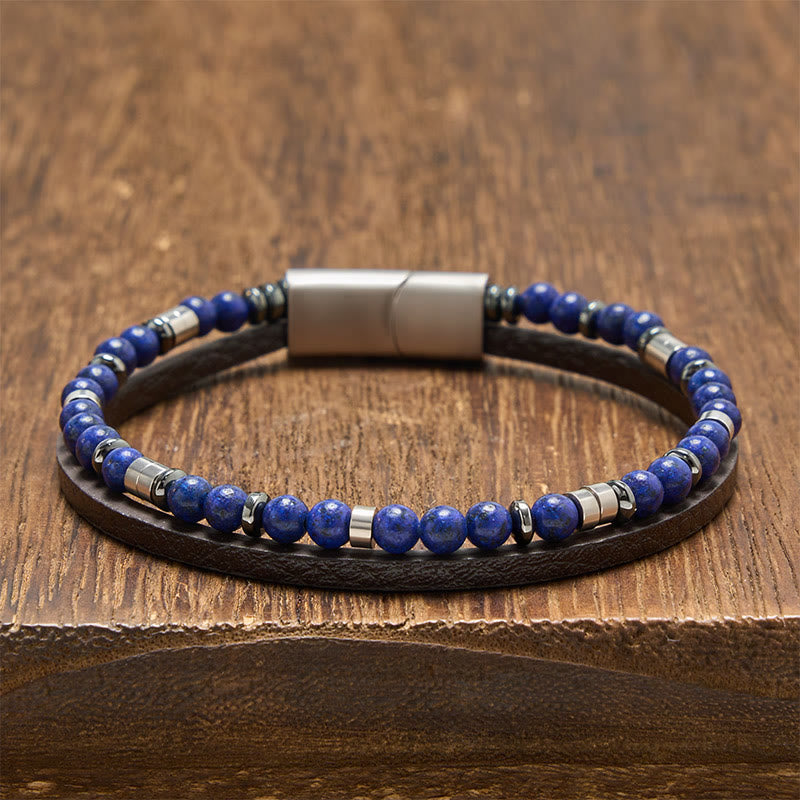 Buddha Stones Lapis Lazuli Truth Double Wrap Leather Bracelet - Round Lapis Lazuli(Wrist Circumference: 19-20cm) - image 16