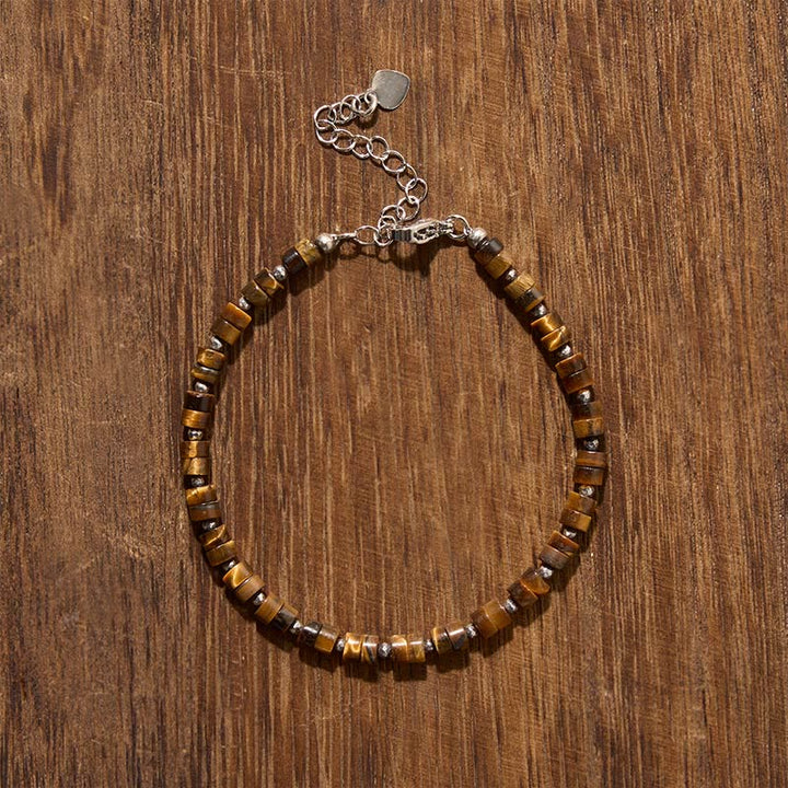 Buddha Stones Amethyst Tiger's Eye Rose Quartz Blue Spot Jasper Black Obsidian Calm Flat Bead Bracelet - image 6