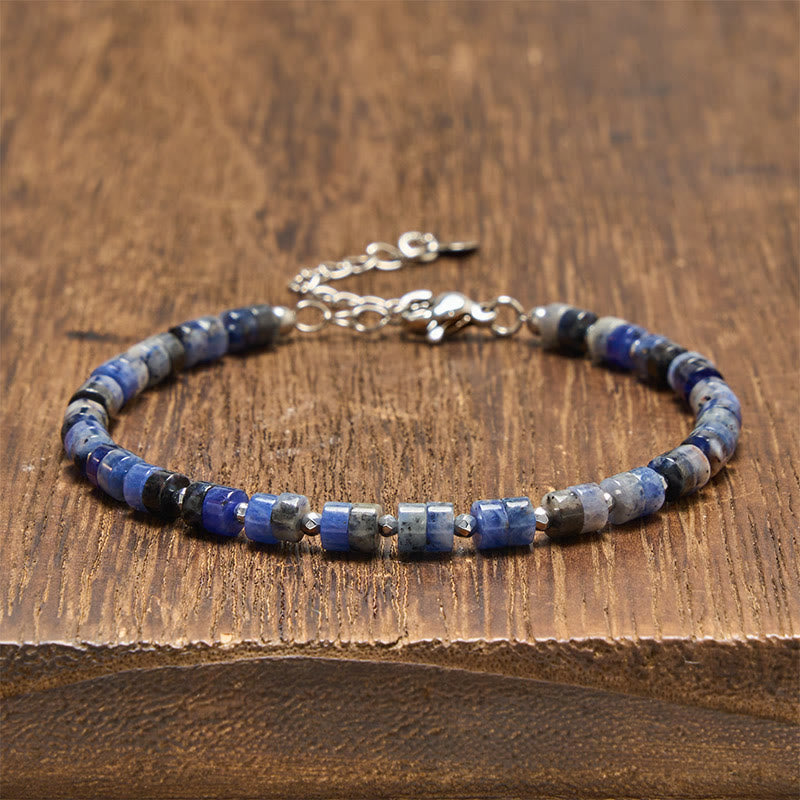 Buddha Stones Amethyst Tiger's Eye Rose Quartz Blue Spot Jasper Black Obsidian Calm Flat Bead Bracelet - Sodalite (Wrist Circumference: 16-18cm) - image 15