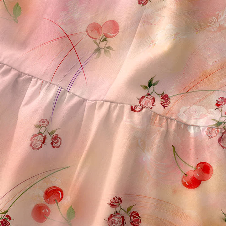 Buddha Stones Summer Casual Sweet Cherry Floral Pattern Women's Summer Sleeveless Midi Dress With Pockets - image 1