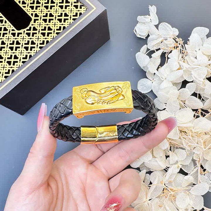 Buddha Stones Braided Leather Pi Xiu Fu Character Wealth Bracelet - image 4