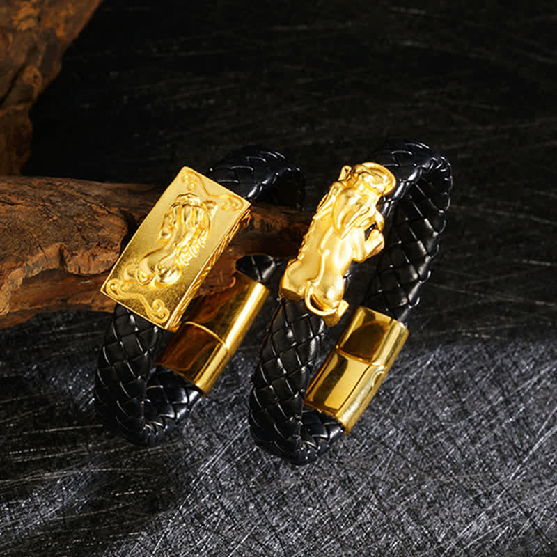 Buddha Stones Braided Leather Pi Xiu Fu Character Wealth Bracelet - image 9