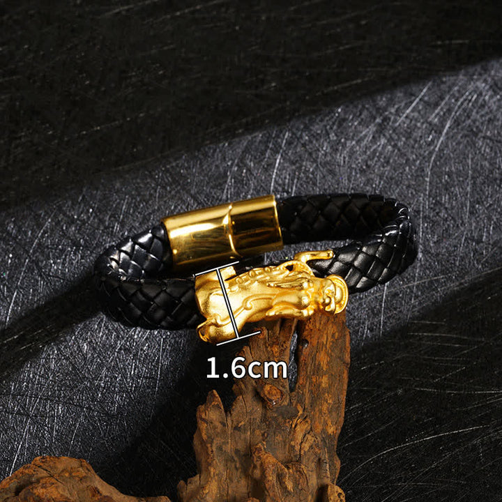 Buddha Stones Braided Leather Pi Xiu Fu Character Wealth Bracelet - Pixiu - image 8
