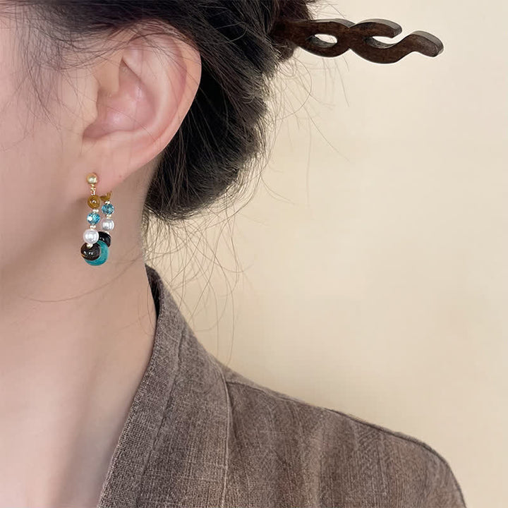 Buddha Stones Turquoise Tiger Eye Pearl Handmade Protection Earrings - image 2