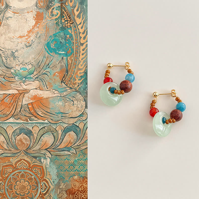 Buddha Stones Handmade Red Agate Aquamarine Black Rosewood Liuli Confidence Earrings - Red Agate(Copper Plated With 925 Sterling Silver Posts) - image 0