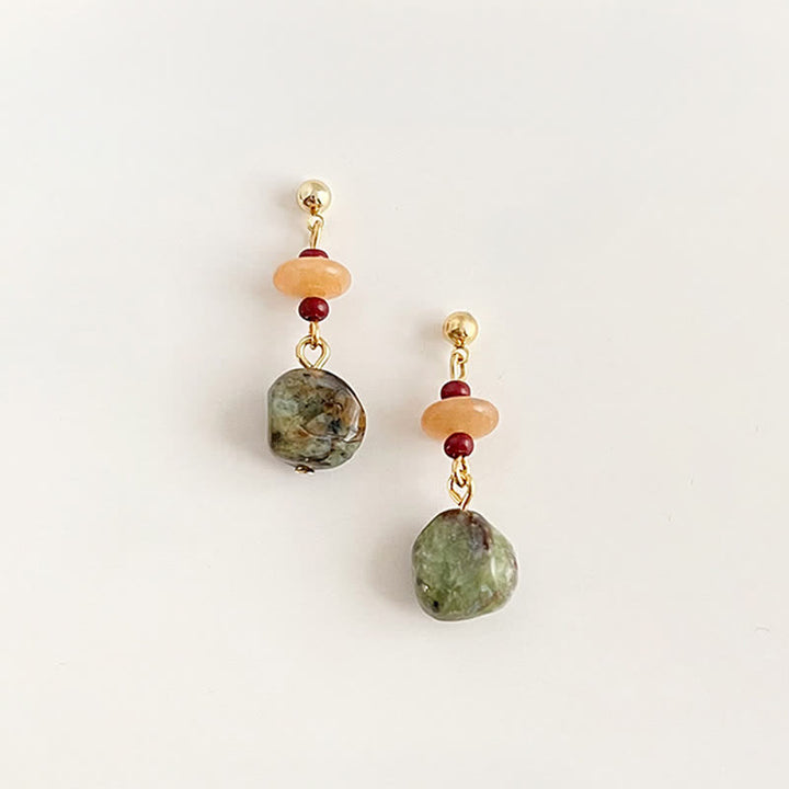 Buddha Stones Unakite Chalcedony Balance Teardrop Drop Earrings - image 1