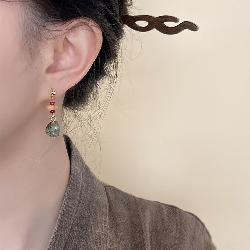 Buddha Stones Unakite Chalcedony Balance Teardrop Drop Earrings - image 2