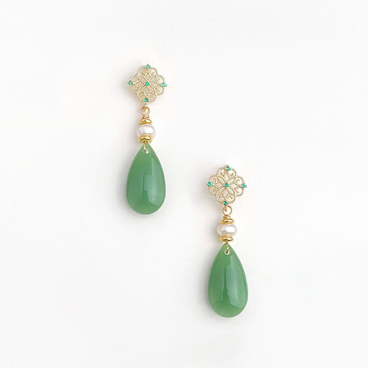 Buddha Stones Pearl Liuli Purity Teardrop Healing Earrings - image 1