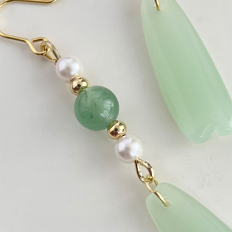 Buddha Stones Green Aventurine Pearl Liuli Teardrop Luck Earrings - image 3