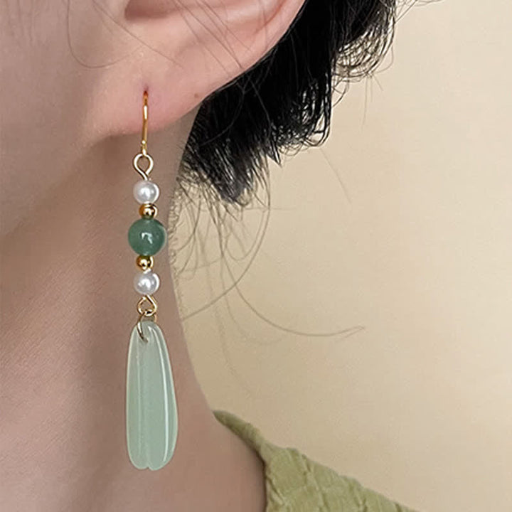 Buddha Stones Green Aventurine Pearl Liuli Teardrop Luck Earrings - image 2
