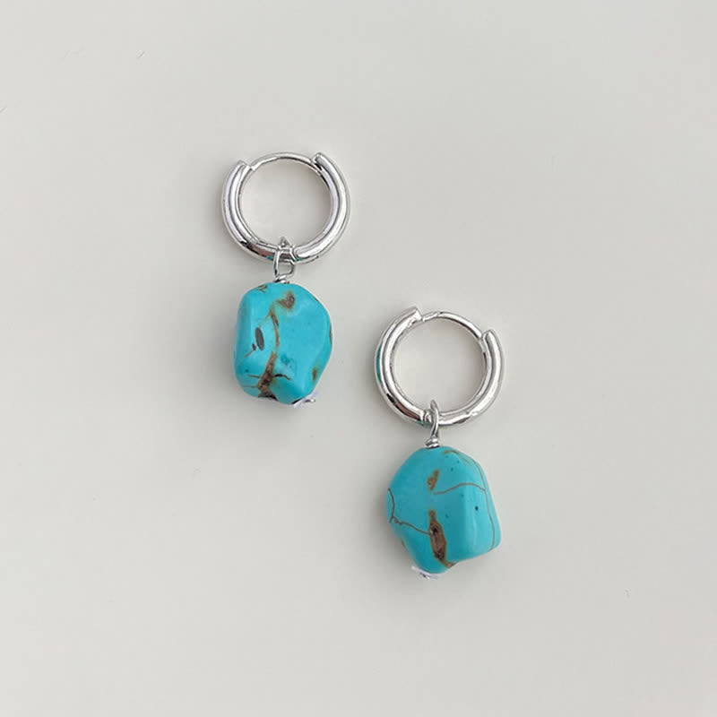 Buddha Stones Handmade Synthetic Turquoise Protection Tibetan Hoop Earrings - image 1
