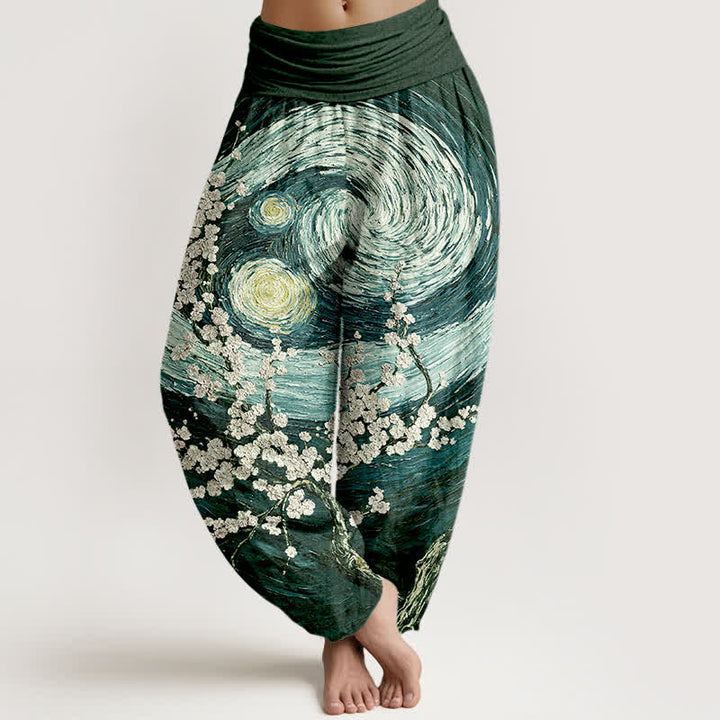 Buddha Stones Pure Cotton Starry Blossom Swirl Pattern Women's Elastic Waist Harem Pants - DarkGreen - US16，UK/AU20，EU48 (3XL) - image 8