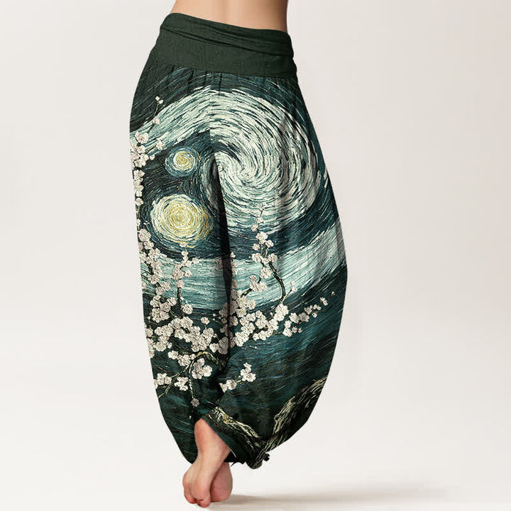 Buddha Stones Pure Cotton Starry Blossom Swirl Pattern Women's Elastic Waist Harem Pants - image 9