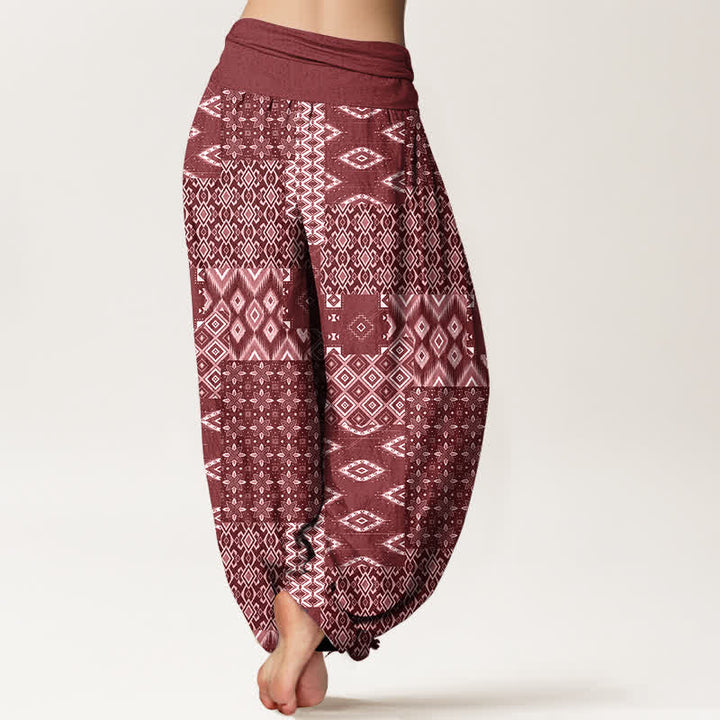 Buddha Stones Pure Cotton Bohemian Geometric Patchwork Pattern Women's Elastic Waist Harem Pants - image 6