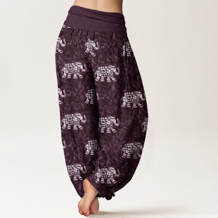 Buddha Stones Pure Cotton White Elephant Pattern Women's Elastic Waist Harem Pants - image 6