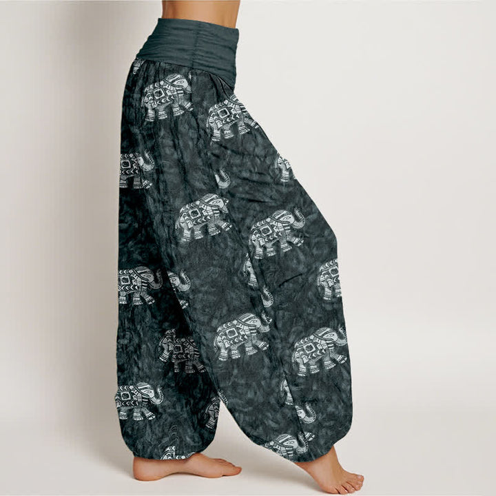Buddha Stones Pure Cotton White Elephant Pattern Women's Elastic Waist Harem Pants - image 10