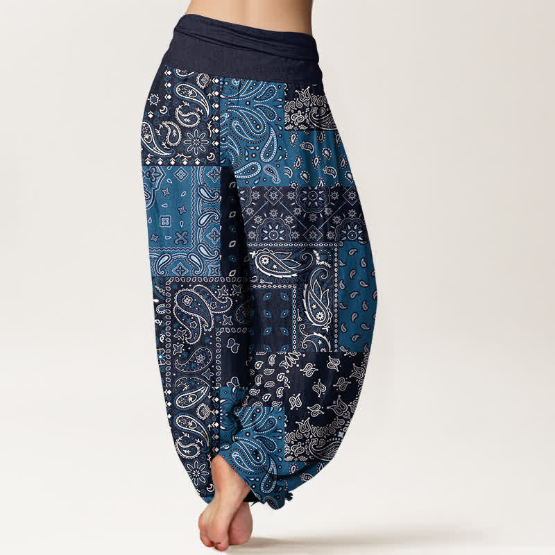Buddha Stones Pure Cotton Elegant Paisley Pattern Women's Elastic Waist Harem Pants - image 1