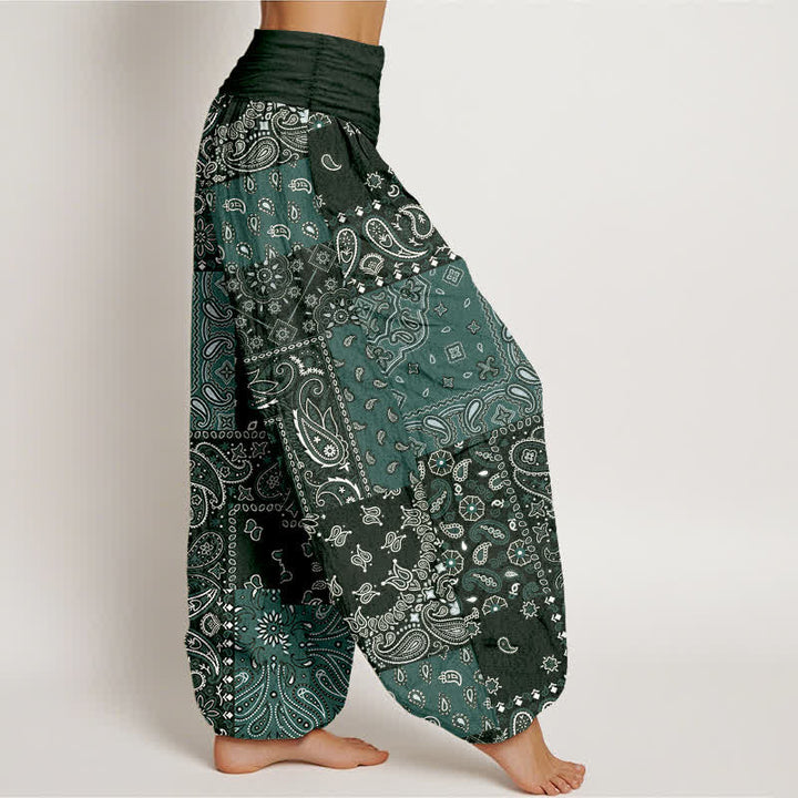 Buddha Stones Pure Cotton Elegant Paisley Pattern Women's Elastic Waist Harem Pants - image 7