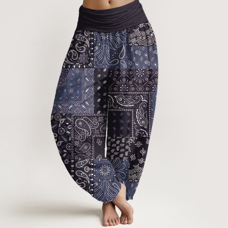 Buddha Stones Pure Cotton Elegant Paisley Pattern Women's Elastic Waist Harem Pants - DarkSlateBlue - US16，UK/AU20，EU48 (3XL) - image 8