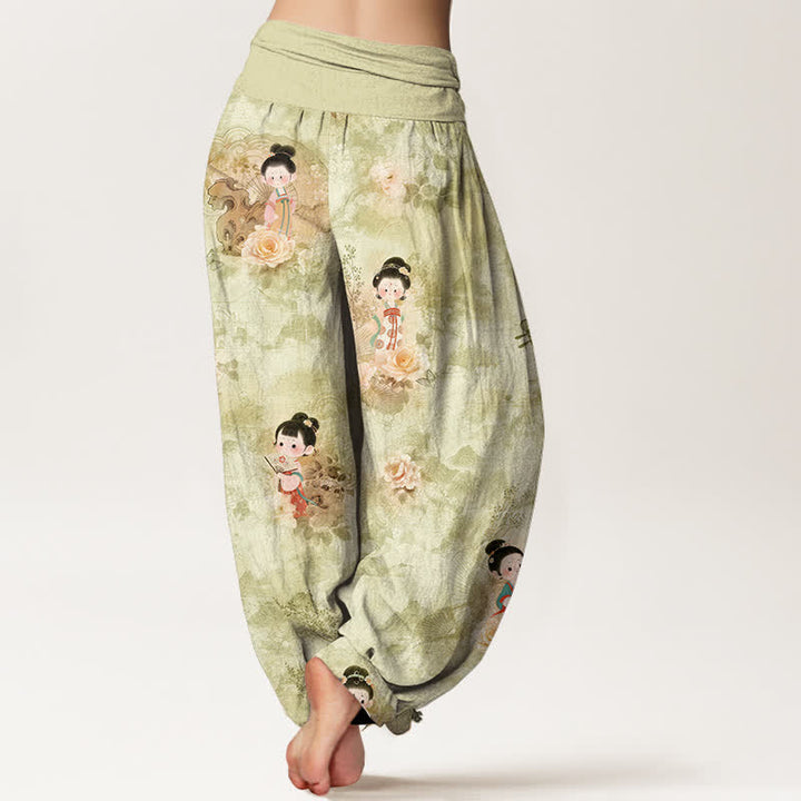 Buddha Stones Pure Cotton Vintage Floral Figure Pattern Women's Elastic Waist Harem Pants - image 9