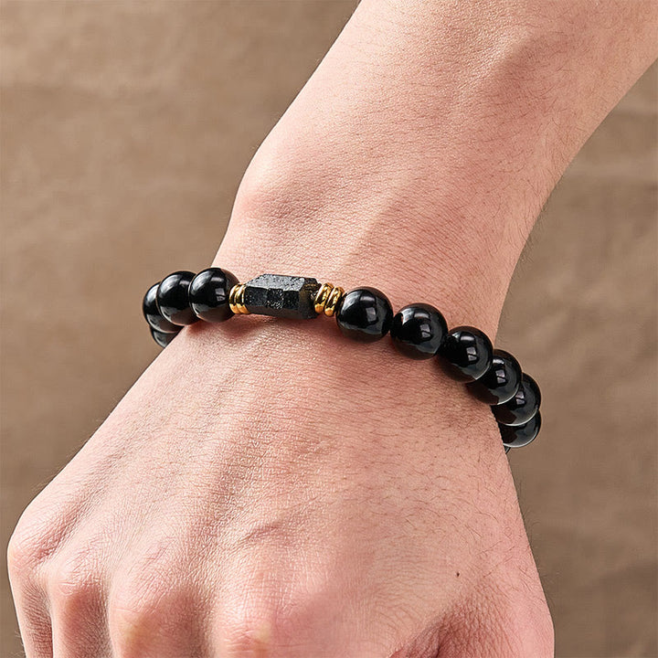 Buddha Stones Black Obsidian Black Tourmaline Protection Minimalist Round Bead Bracelet - image 19