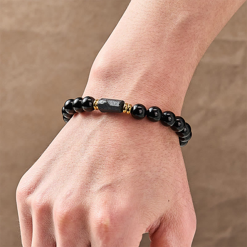 Buddha Stones Black Obsidian Black Tourmaline Protection Minimalist Round Bead Bracelet - image 13