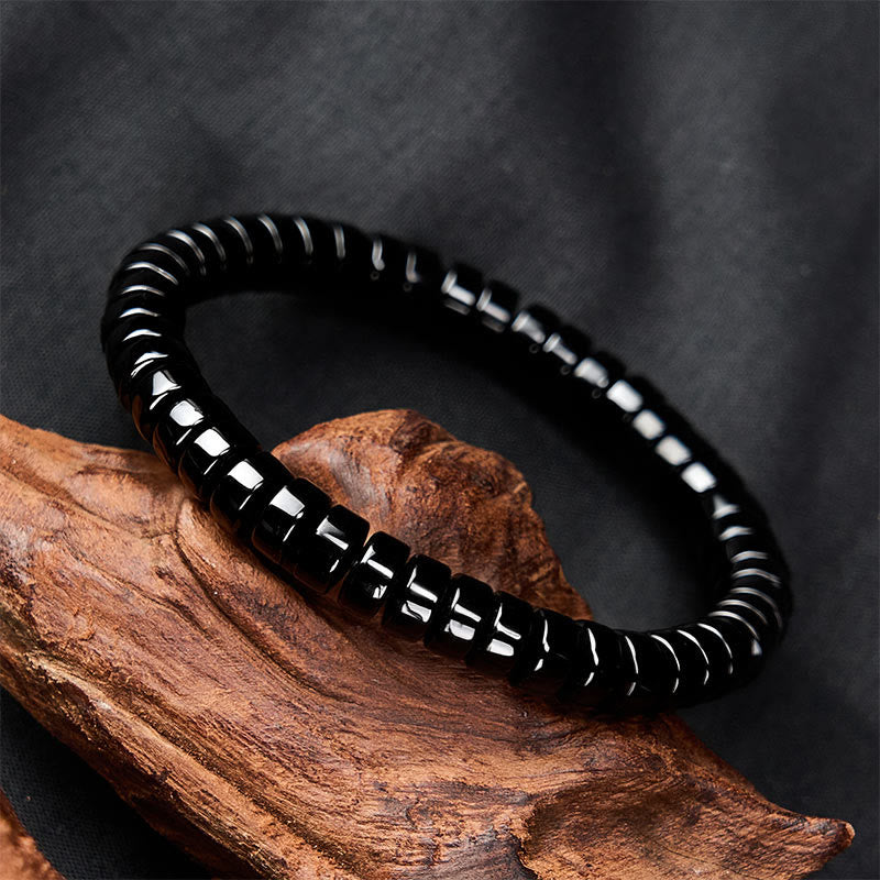 Buddha Stones Natural Black Obsidian Faceted Straight Cut Beaded Strength Bracelet - image 1