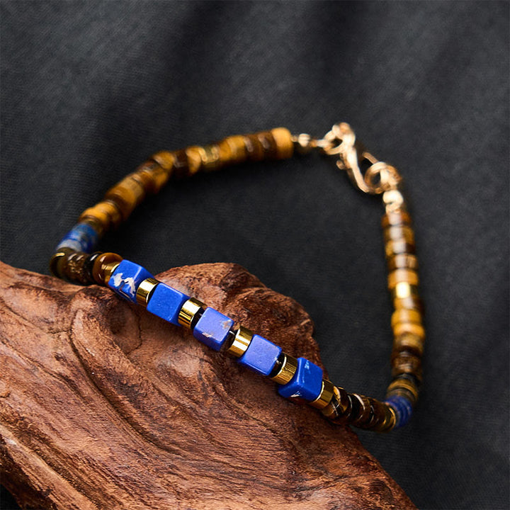 Buddha Stones Lapis Lazuli Tiger Eye Square Beaded Wisdom Bracelet - image 3