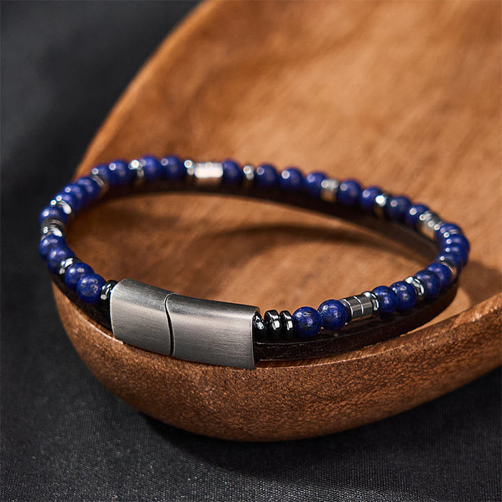 Buddha Stones Lapis Lazuli Truth Double Wrap Leather Bracelet - image 17