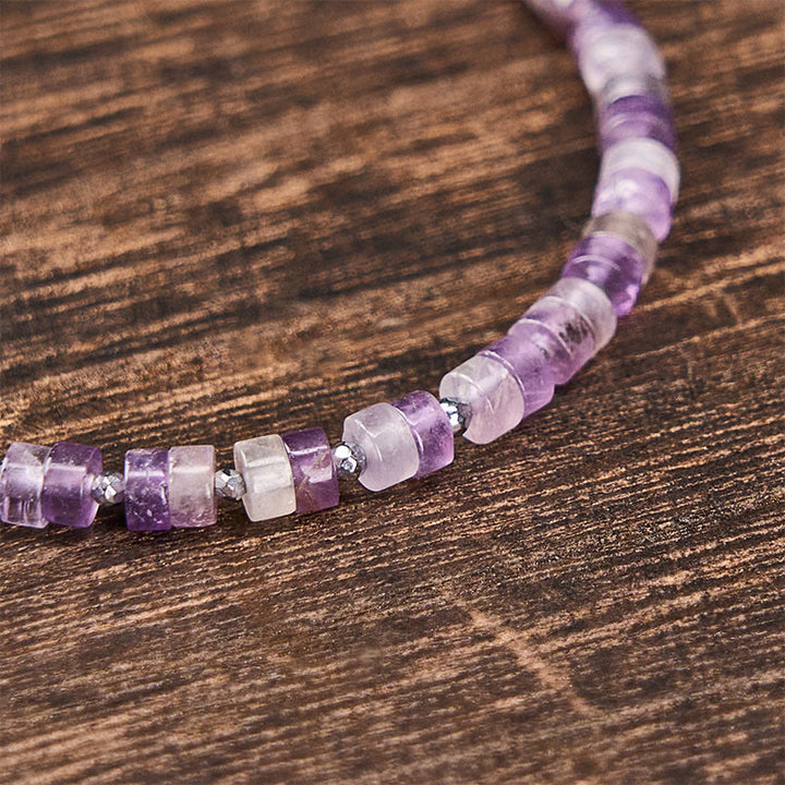 Buddha Stones Amethyst Tiger's Eye Rose Quartz Blue Spot Jasper Black Obsidian Calm Flat Bead Bracelet - image 2