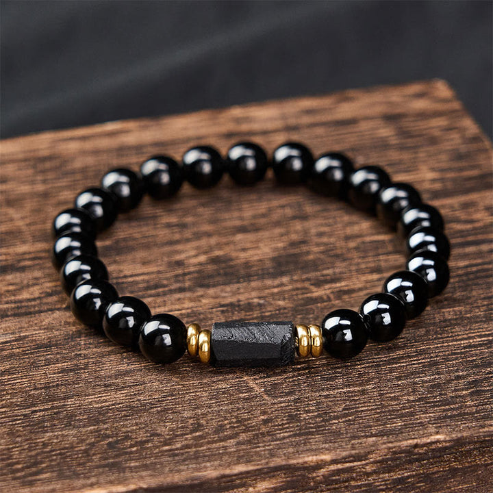 Buddha Stones Black Obsidian Black Tourmaline Protection Minimalist Round Bead Bracelet - image 9
