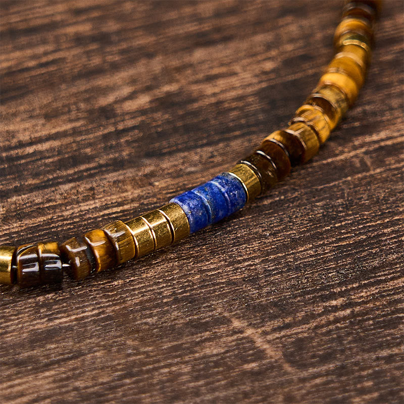 Buddha Stones Lapis Lazuli Tiger Eye Square Beaded Wisdom Bracelet - image 4