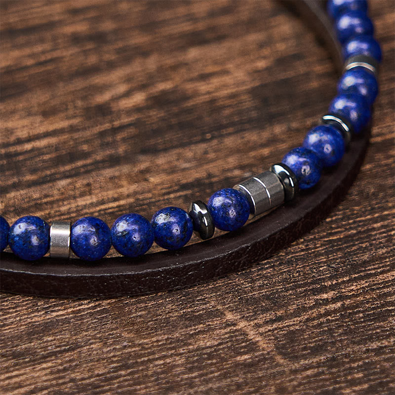 Buddha Stones Lapis Lazuli Truth Double Wrap Leather Bracelet - image 21