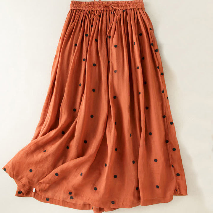 Buddha Stones Artistic Vintage Dot Pattern Women's Pleated Skirt - Chocolate - US8-10，UK/AU12-14，EU40-42 (2XL) - image 29