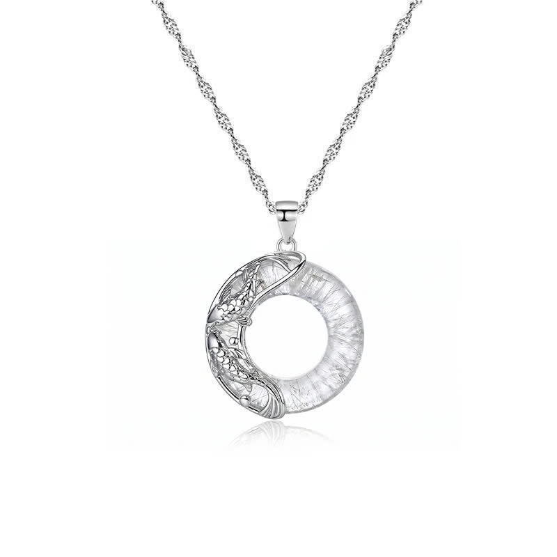 Buddha Stones Clear Quartz Koi Fish Luck Circular Peace Buckle Pendant Necklace - image 4