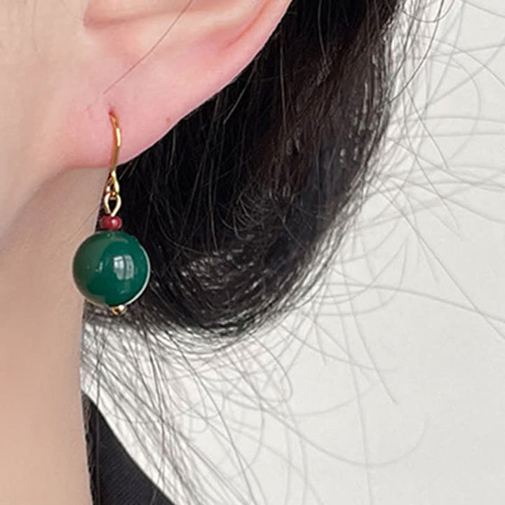 Buddha Stones Green Agate Round Support Drop Earrings - image 2