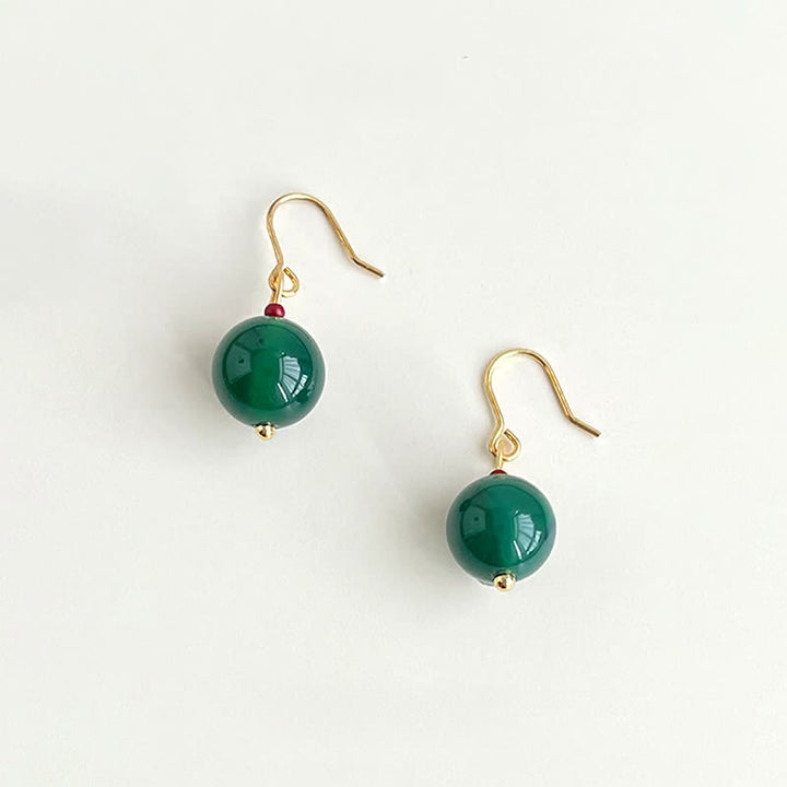 Buddha Stones Green Agate Round Support Drop Earrings - image 1
