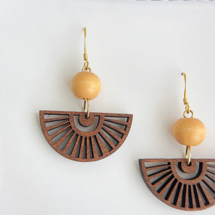 Buddha Stones Handcrafted Fan Shape Wooden Simplicity Earrings - image 3