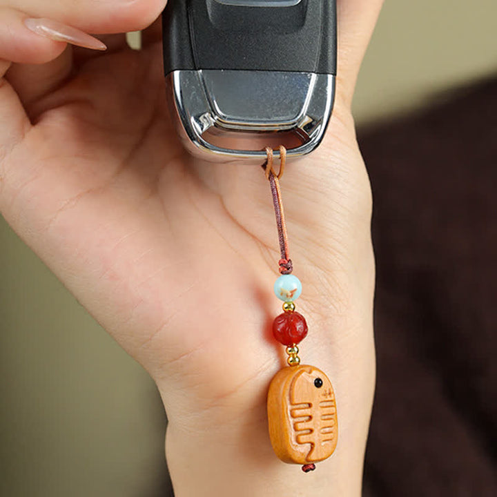 Buddha Stones Hand Carved Sandalwood Cat Fish Purification Keychains - image 7