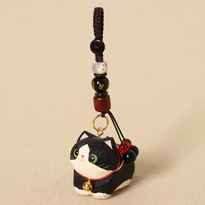 Buddha Stones Natural Wood Hand-Carved Lying Cat Om Mani Padme Hum Peace Keychains - Black Cat Om Mani Padme Hum - image 7