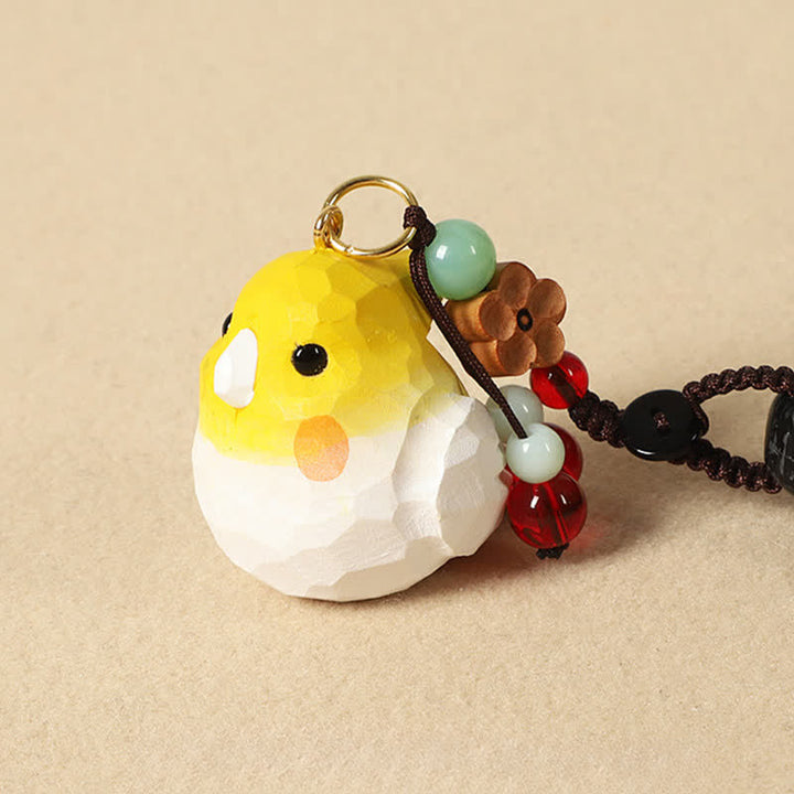 Buddha Stones Hand-Carved Natural Wood Cockatiel Om Mani Padme Hum Focus Keychains - image 2