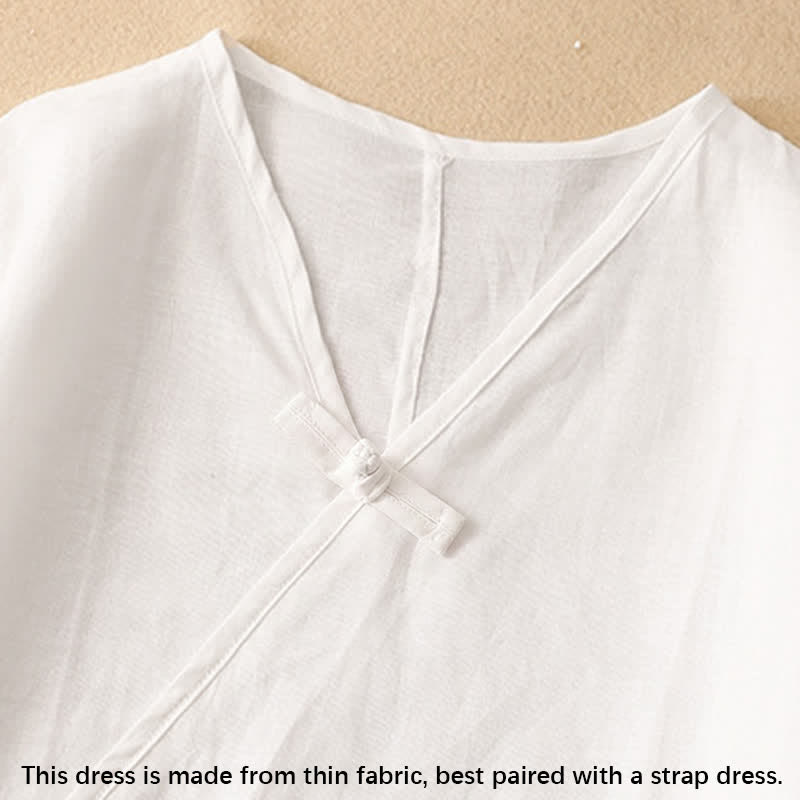 Buddha Stones Summer V-Neck Frog-Button Short Sleeve Women's Midi Dress - image 10