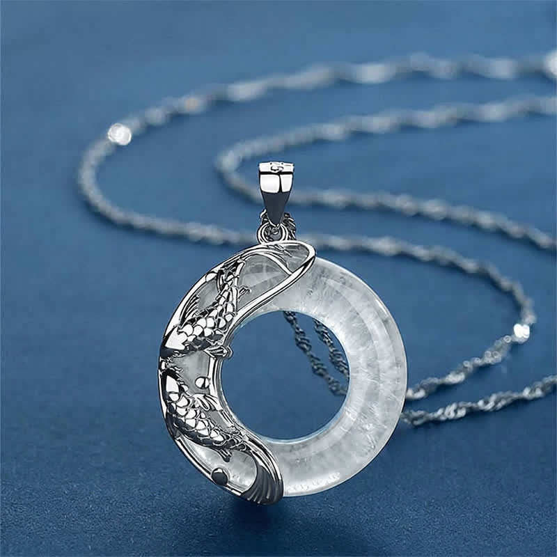 Buddha Stones Natural White Jade Koi Lucky Necklace - Clear Quartz(Protection ♥ Healing) - image 11