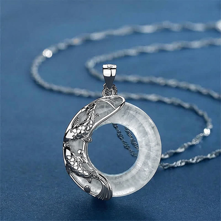Buddha Stones Natural White Jade Koi Lucky Necklace - Clear Quartz(Protection ♥ Healing) - image 11