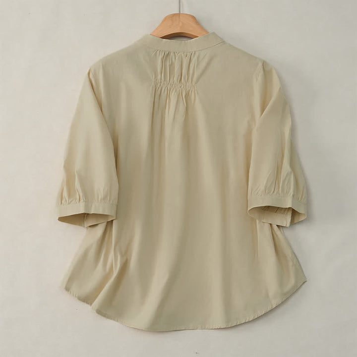 Buddha Stones Lace-up Buttons Design Women's Three Quarter Sleeve Shirt - image 10