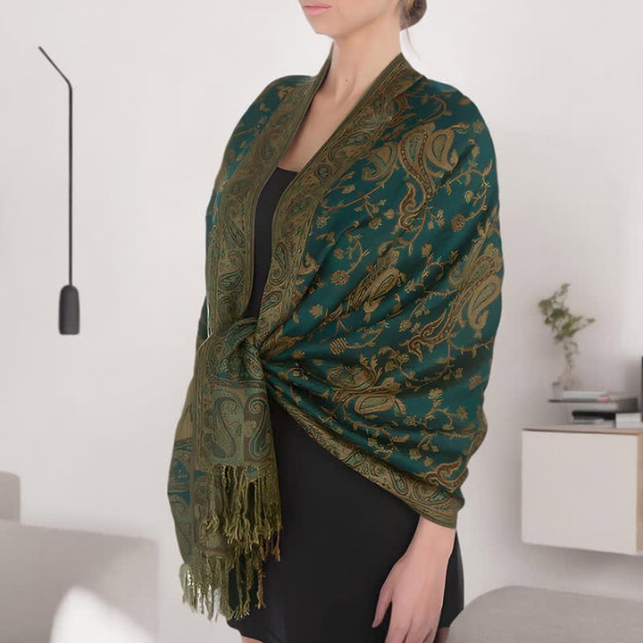 Buddha Stones Tibetan Cashew Flower Vine Print Tassels Shawl Fall Winter Soft Scarf Wrap - image 6