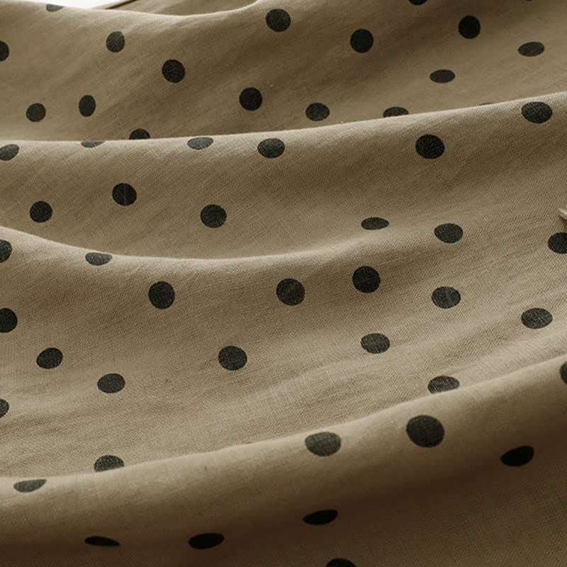 Buddha Stones Summer Polka Dot V-Neck Lace-up Women's Knee Length Dress With Pockets - image 7