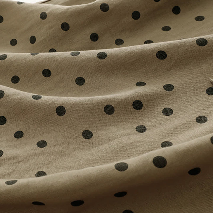 Buddha Stones Summer Polka Dot V-Neck Lace-up Cotton Linen Women's Midi Dress With Pockets - image 7