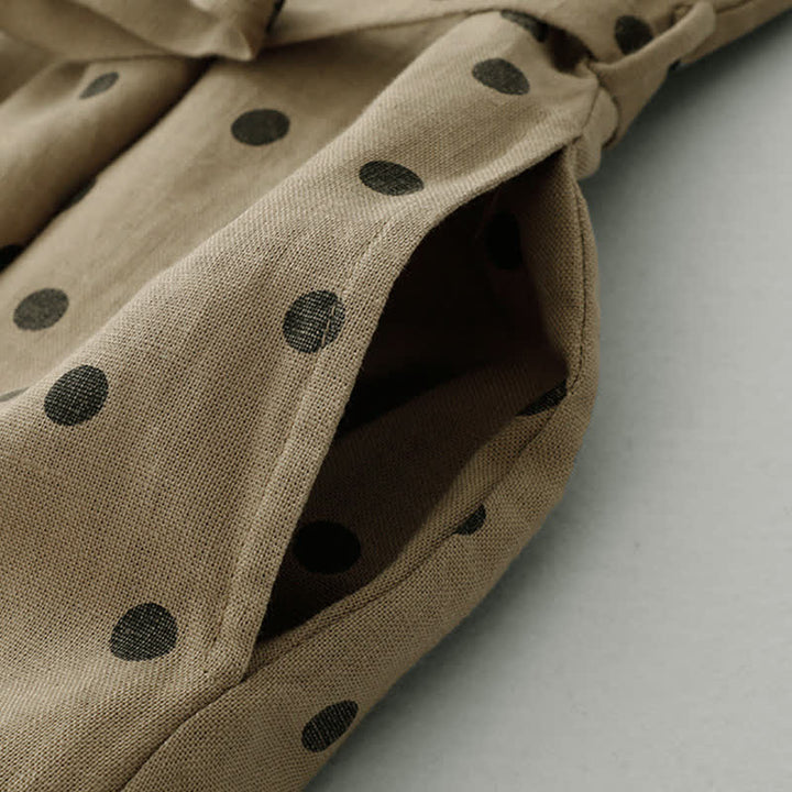 Buddha Stones Summer Polka Dot V-Neck Lace-up Women's Knee Length Dress With Pockets - image 4
